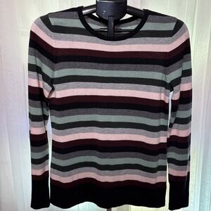 Vince Camuto Sweater Womens S Green Pink Stripe Long Sleeve Lightweight Pullover